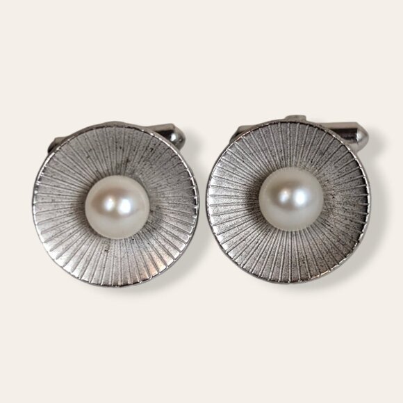 Vintage Destino Sterling & Pearl Cufflinks - Picture 1 of 7